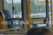 View through bus windscreen to car