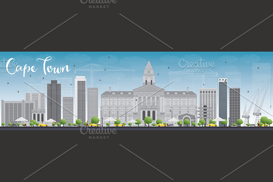 Cape town skyline with grey building in Illustrations - product preview 8