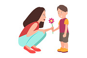 Son Presenting Flower to Adorable
