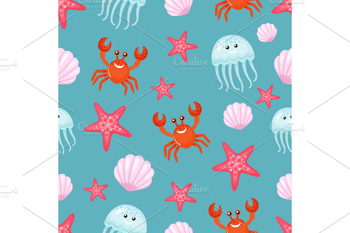 Crab and Jellyfish, Seashell and Sea in Illustrations - product preview 8