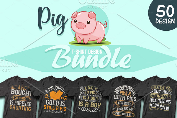 50 Editable Pig T shirt Design