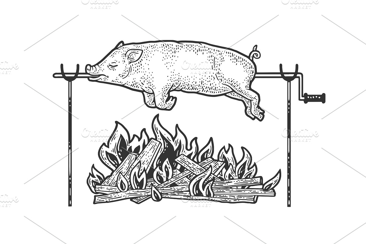Bonfire pork sketch vector in Illustrations - product preview 8