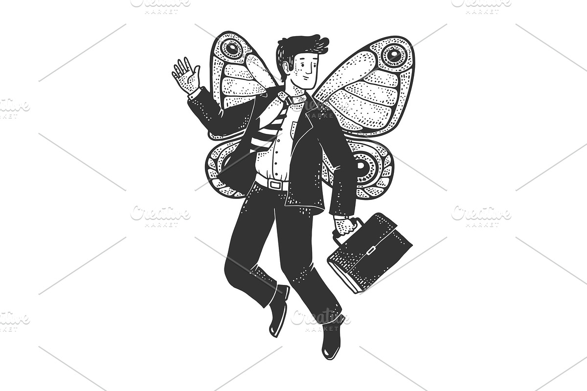 Businessman butterfly wings sketch in Illustrations - product preview 8