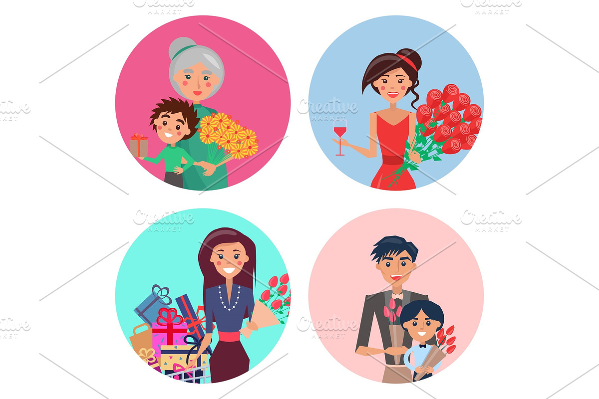 Happy Characters with Flowers in in Objects - product preview 8
