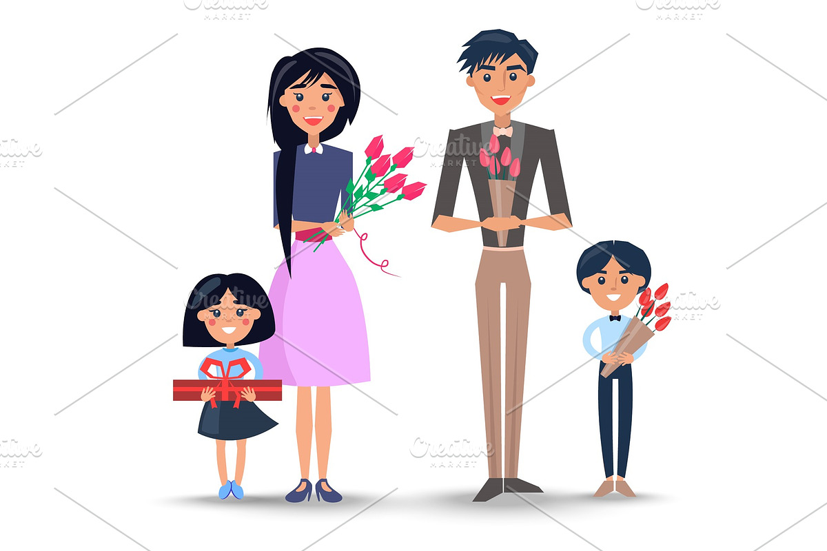 Family with Bouquets and Present in Illustrations - product preview 8