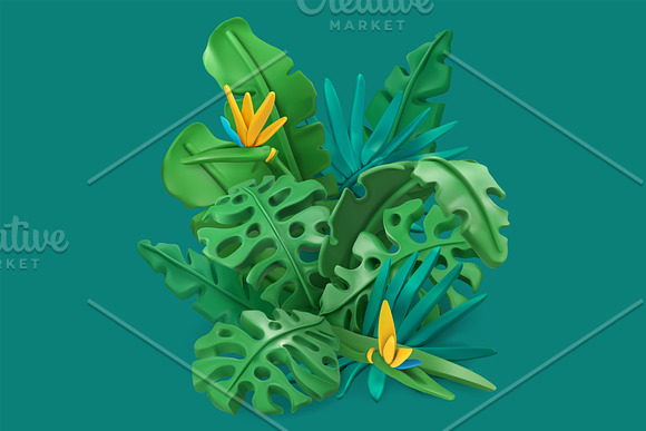 Exotic birds, vector tropical leaves in Illustrations - product preview 3