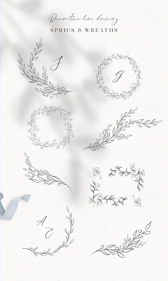 Line Drawn Floral Wreaths, Sprigs in Illustrations - product preview 1