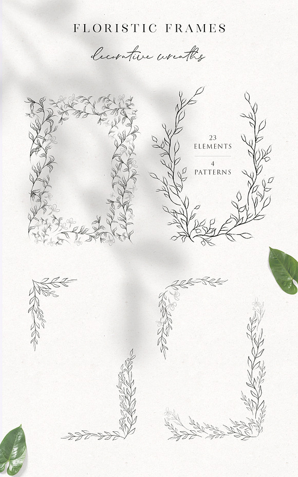 Line Drawn Floral Wreaths, Sprigs in Illustrations - product preview 2