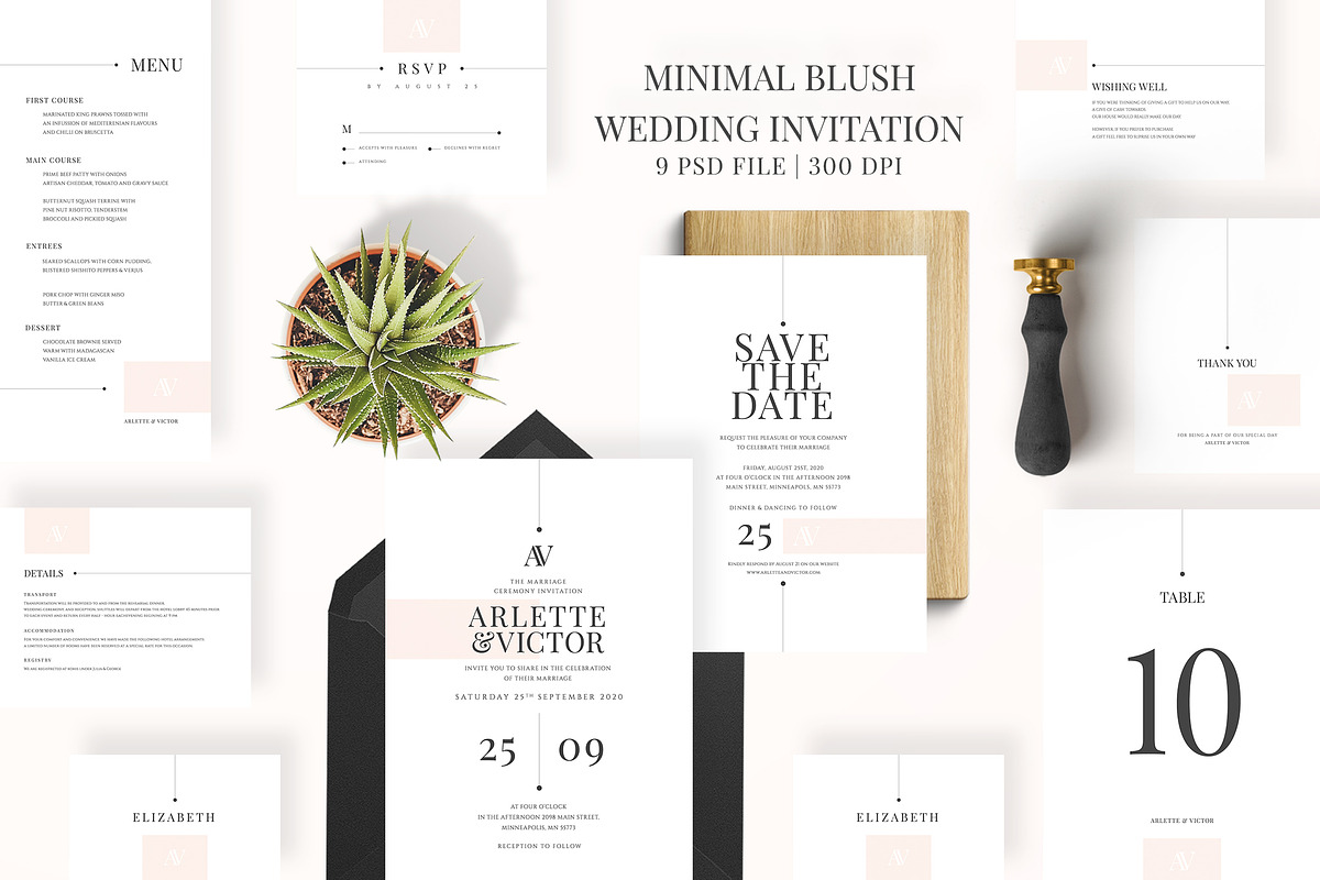 Minimal Blush Wedding Invitation in Wedding Templates - product preview 8