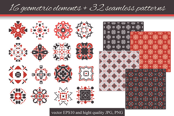 16 geometric elements + 32 patterns