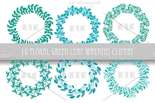19 Green Floral Wreaths Clipart