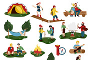 Camping funny retro icons set