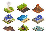 Natural disaster isometric icon set