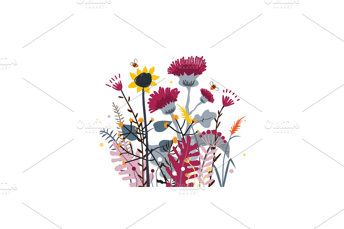 Wild and honey meadow flowers bunch in Illustrations - product preview 8