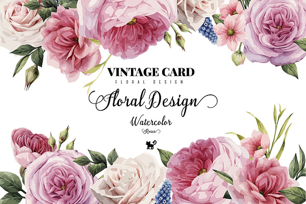 Watercolor Roses Vintage Floral Card