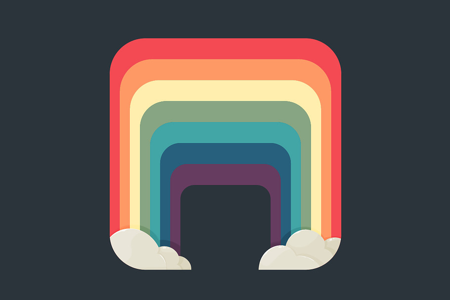 Stylized square rainbow with clouds in Icons - product preview 8