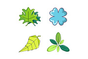 Leaf icon set, cartoon style