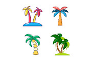 Palm tree icon set, cartoon style