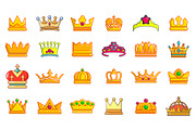 Crown icon set, cartoon style