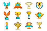 Gold cup icon set, cartoon style