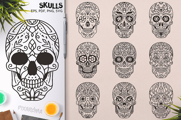 100 Decorative Skulls in Illustrations - product preview 2