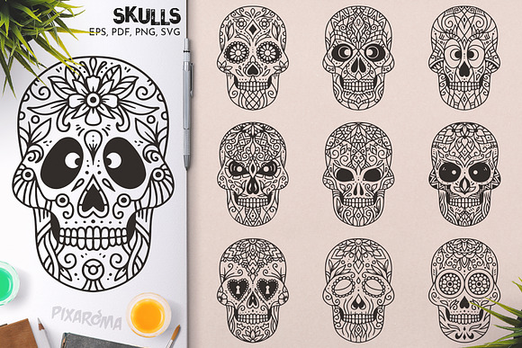 100 Decorative Skulls in Illustrations - product preview 4