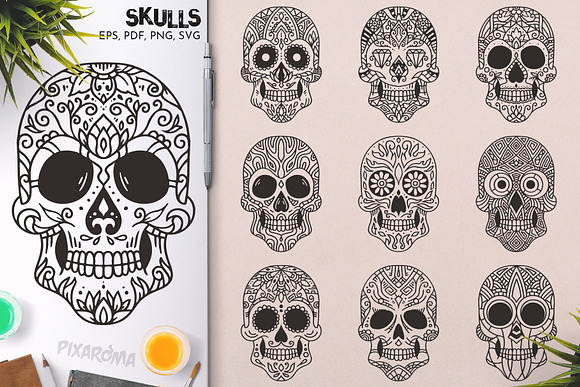 100 Decorative Skulls in Illustrations - product preview 7