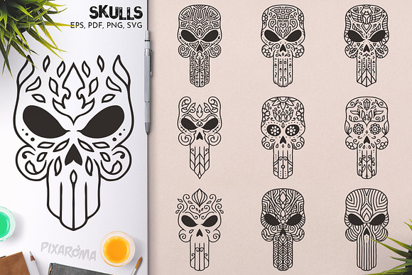 100 Decorative Skulls in Illustrations - product preview 9