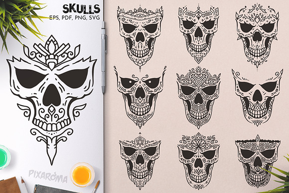100 Decorative Skulls in Illustrations - product preview 11