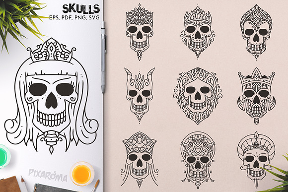 100 Decorative Skulls in Illustrations - product preview 16