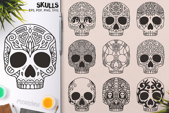 100 Decorative Skulls in Illustrations - product preview 19