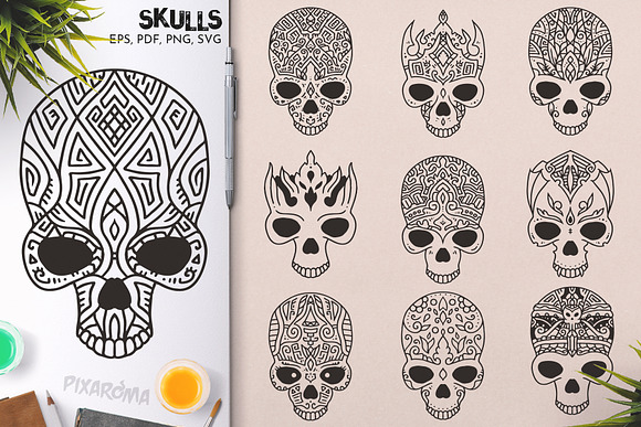 100 Decorative Skulls in Illustrations - product preview 21