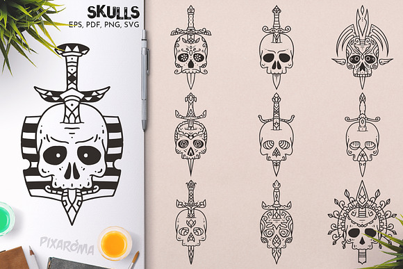 100 Decorative Skulls in Illustrations - product preview 23