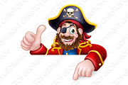Pirate Captain Cartoon Peeking Sign