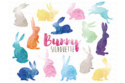 Colorful Watercolor Bunny Silhouette