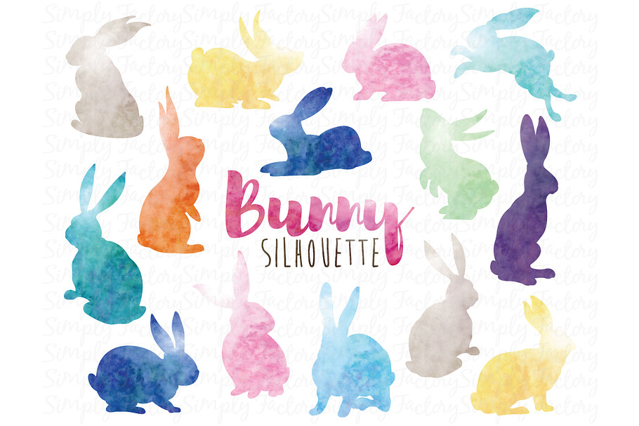 Colorful Watercolor Bunny Silhouette in Illustrations - product preview 8