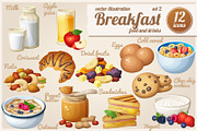 Breakfast: Cartoon vector food icons