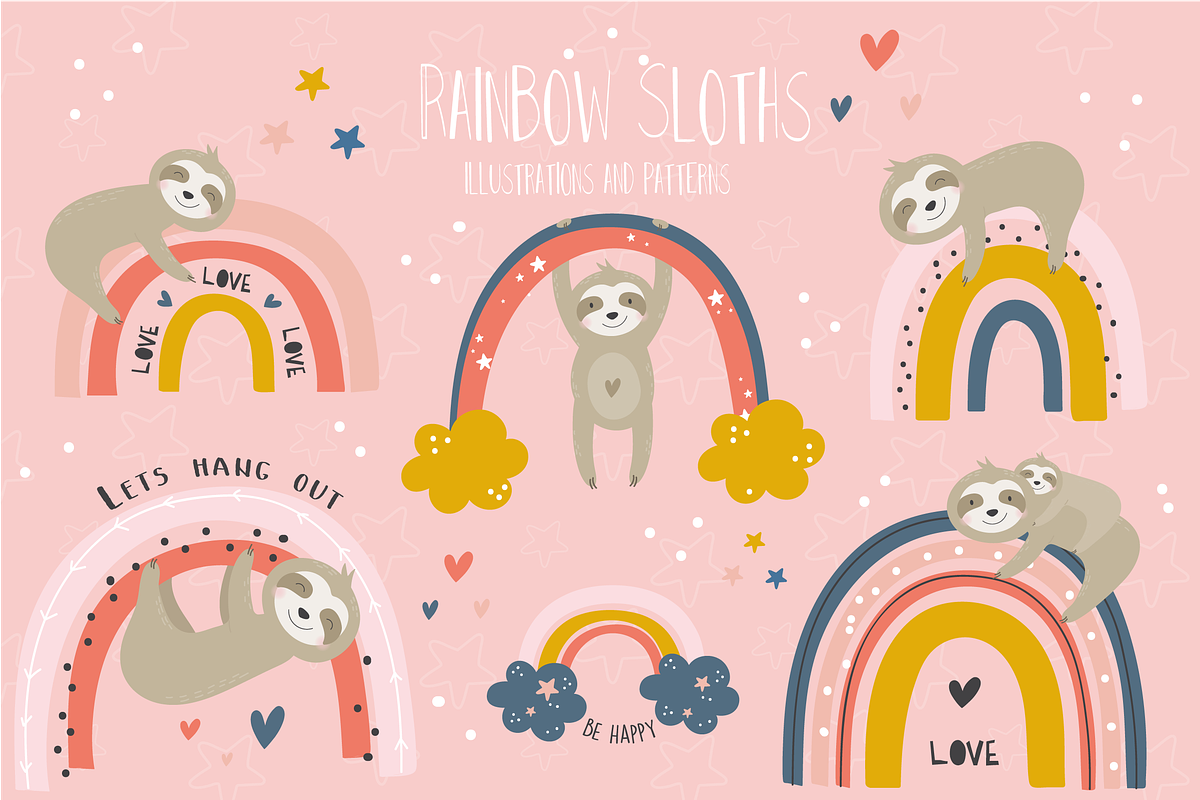 Rainbow sloths in Illustrations - product preview 8