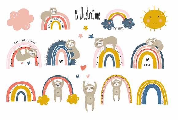 Rainbow sloths in Illustrations - product preview 1