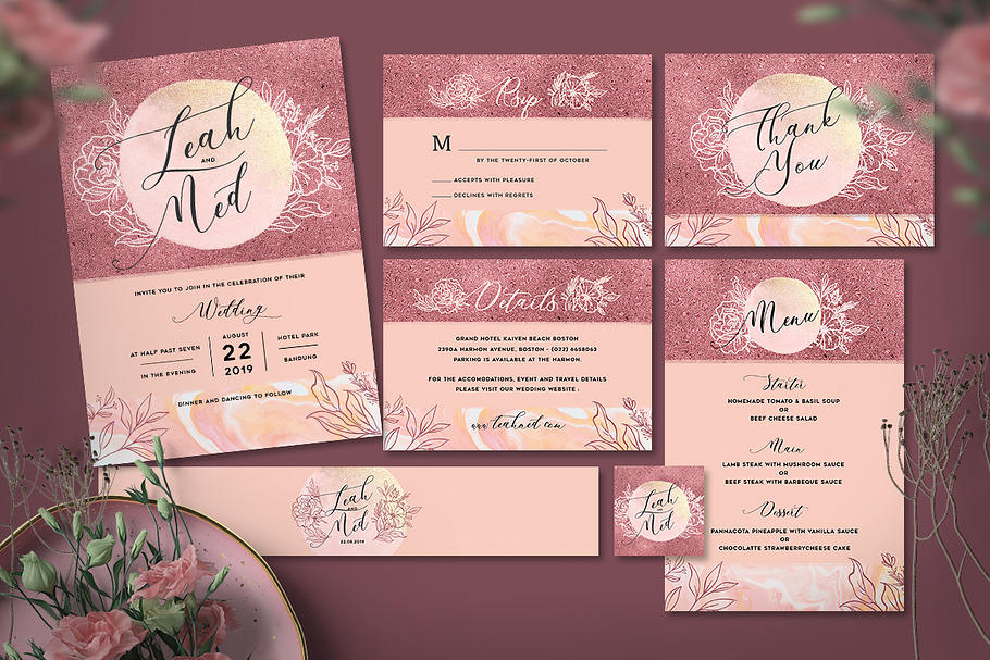 Flower Wedding Invitation in Card Templates - product preview 8