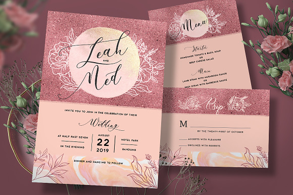 Flower Wedding Invitation in Card Templates - product preview 1