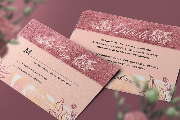 Flower Wedding Invitation in Card Templates - product preview 4