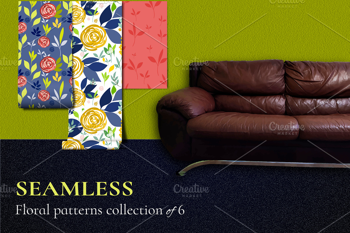Set of 6 floral patterns in Patterns - product preview 8