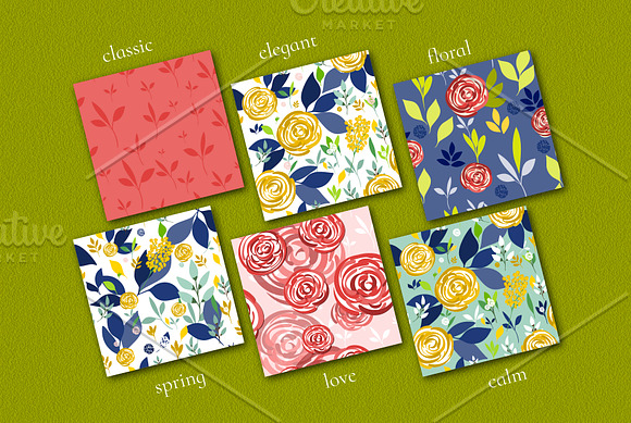 Set of 6 floral patterns in Patterns - product preview 1