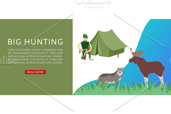Hunting sport in forest with tent