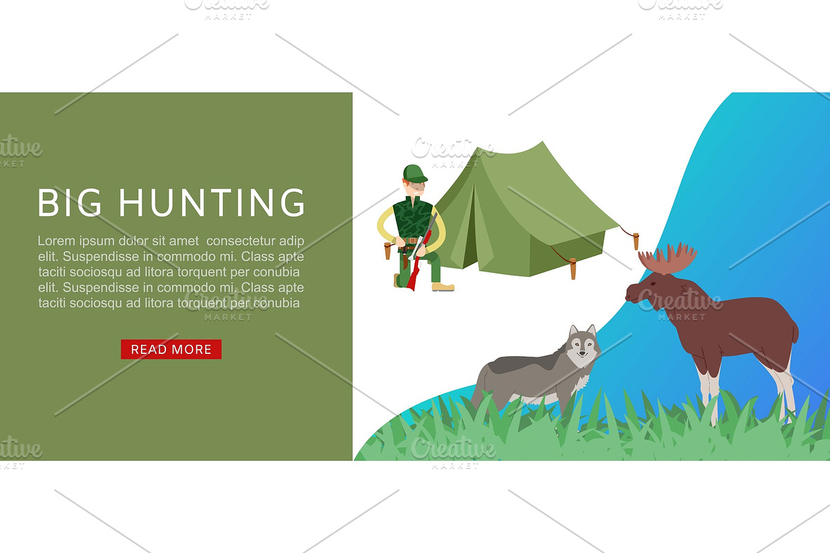 Hunting sport in forest with tent in Illustrations - product preview 8