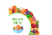 Organic fruits circle background