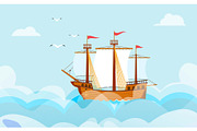 Sailboat in wide sea or ocean