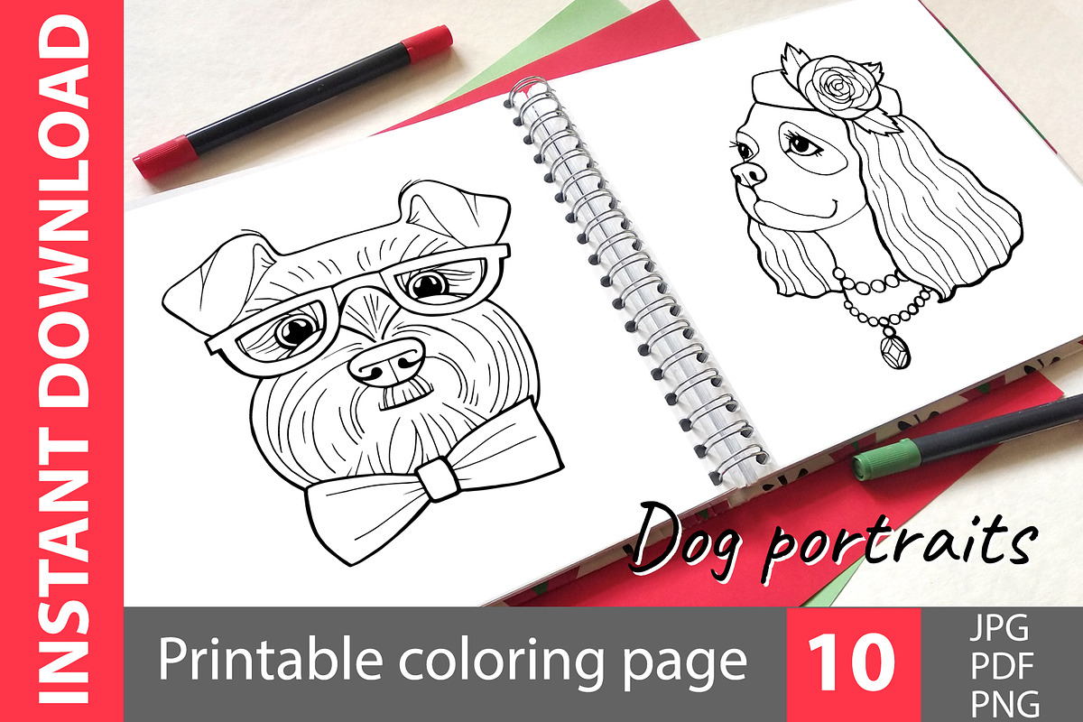 Dog portraits - coloring book in Illustrations - product preview 8