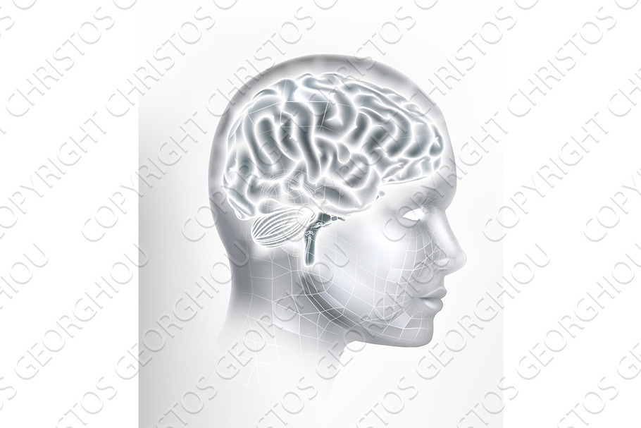 Human Brain AI Head Face in Illustrations - product preview 8